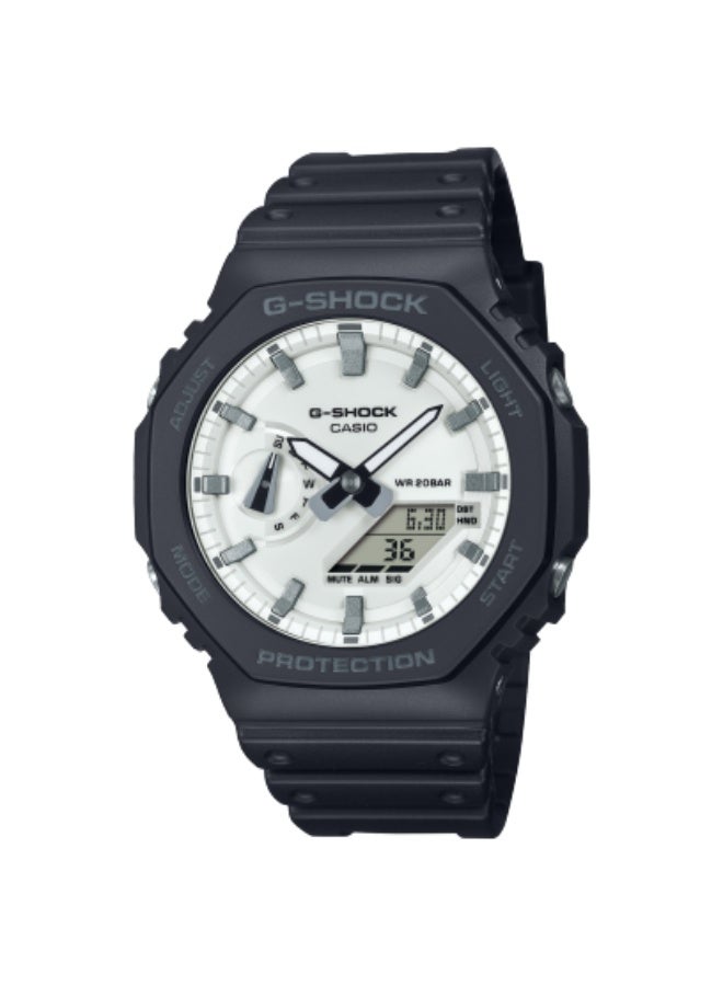 CASIO G-SHOCK GA-2100WD-1AER Black Resin Band, High-Contrast White Dial, Carbon Core Guard, Shock Resistant, 200m Water Resistance, World Time, Stopwatch, Timer, LED Light